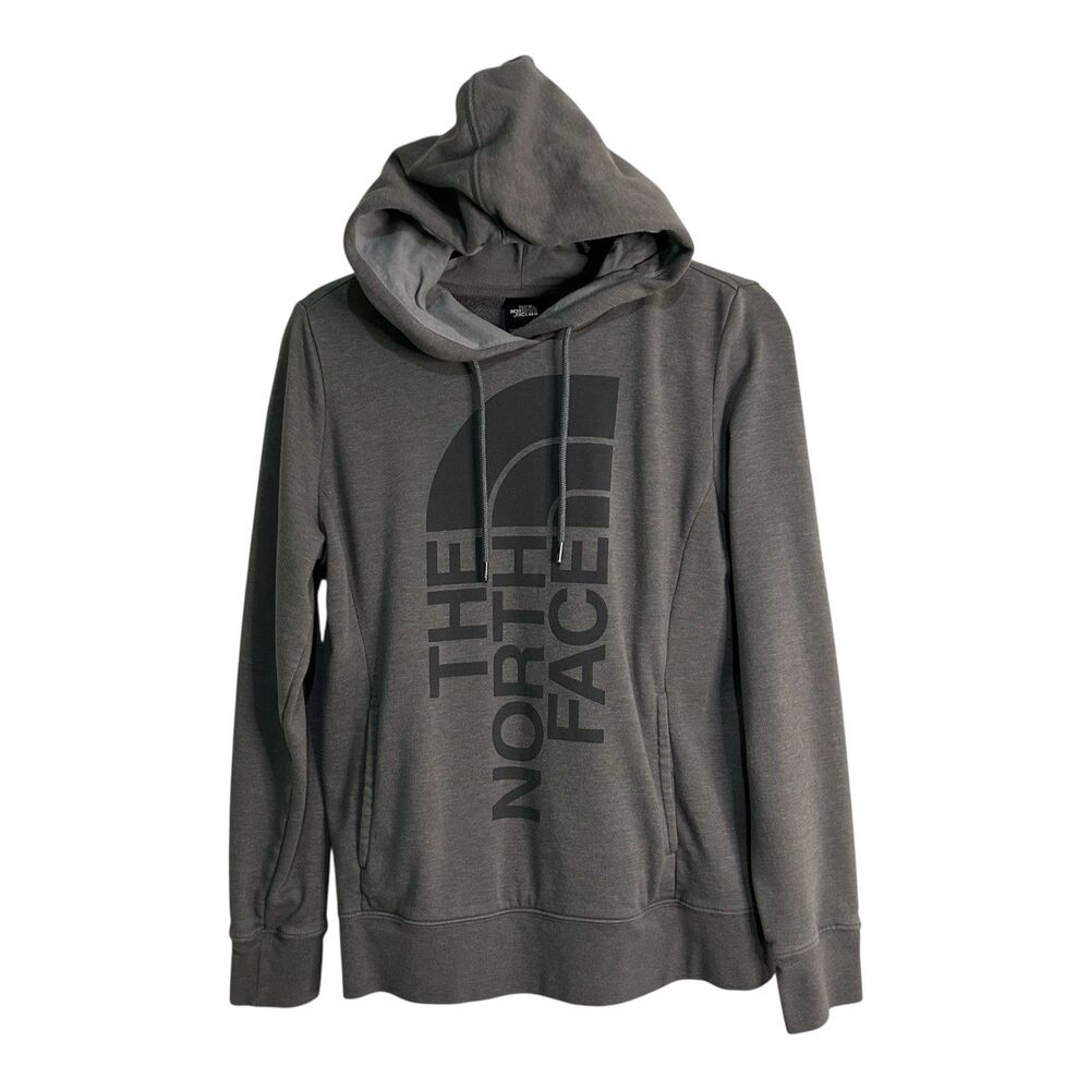 North Face Gray Hoodie Pullover Sweatshirt  Cotton Blend Big Spell Out Women’s M